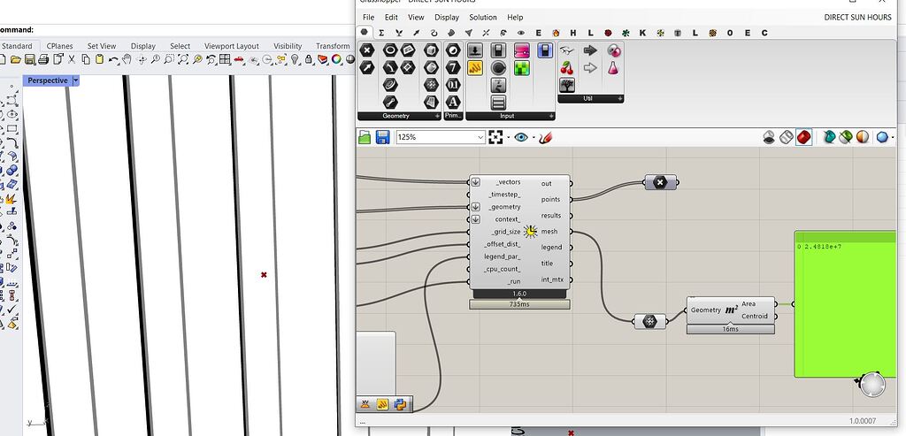 Calculating percentage of mesh area in LB Direct sun hours - ladybug ...