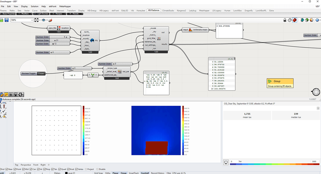 Point in time daylight analysis comparison HBRadiance vs ClimateStudio